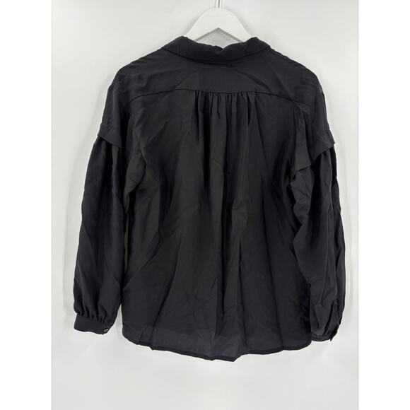 Ba&sh Button Up Shirt Womens Small Black Long Sleeves 100% Silk Collared V Neck - Picture 12 of 16